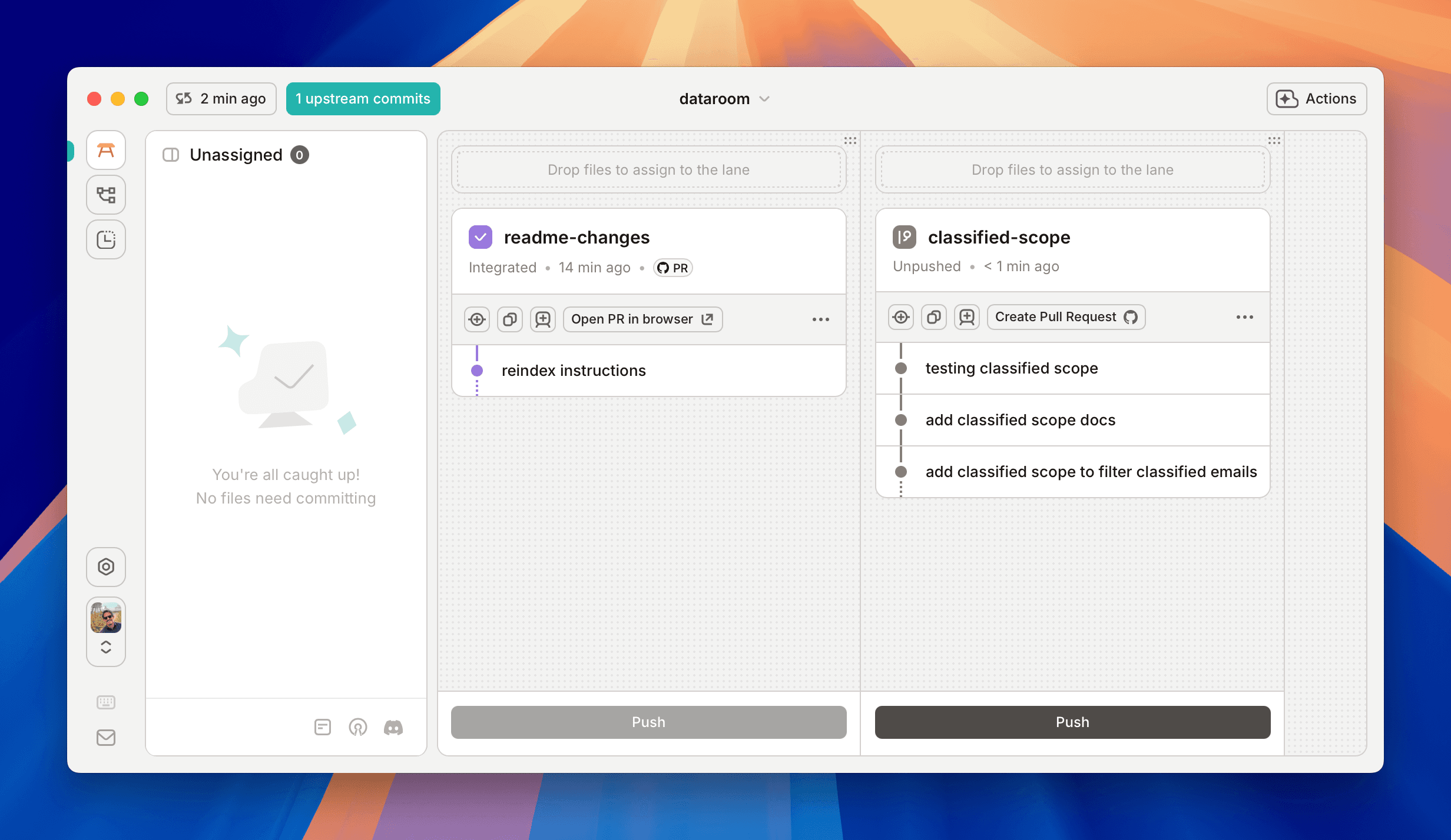 One branch is pushed and we can see that it has been integrated upstream.